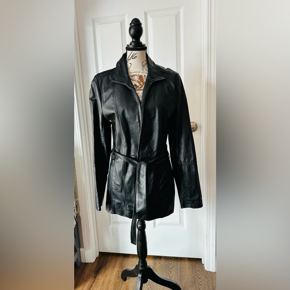 croft & barrow Jackets & Blazers - Women's Black Leather Belted Jacket